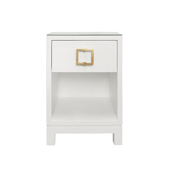 Worlds Away - Blair One Drawer Side Table in White Texture Linen - BLAIR WH - GreatFurnitureDeal