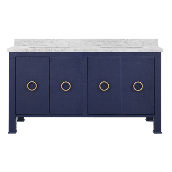 Worlds Away - Blanche Bath Vanity Sink in Textured Navy - BLANCHE 60 NVY - GreatFurnitureDeal