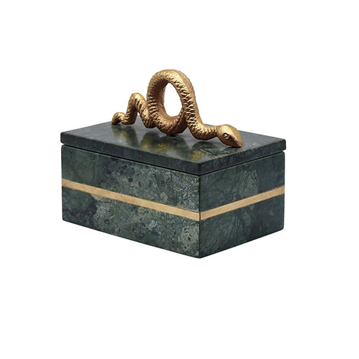 Worlds Away - Green Marble Box With Brushed Brass Detail And Brass Snake Handle - BOA - GreatFurnitureDeal