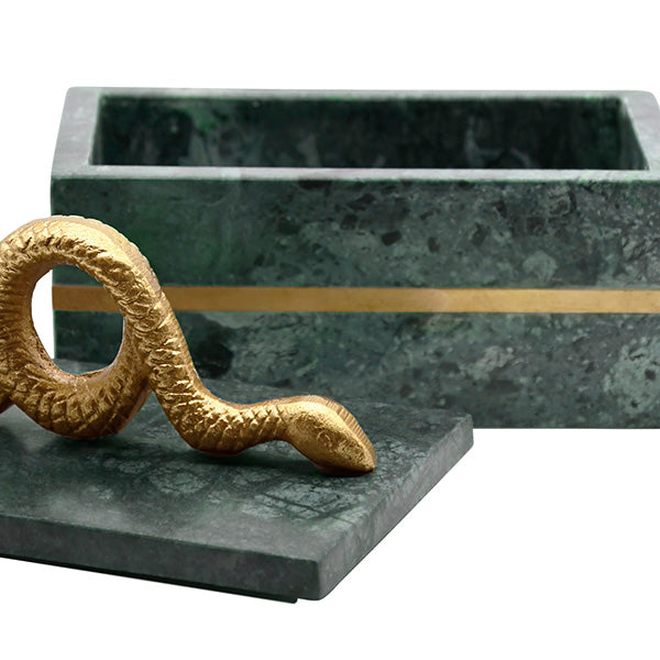 Worlds Away - Green Marble Box With Brushed Brass Detail And Brass Snake Handle - BOA - GreatFurnitureDeal