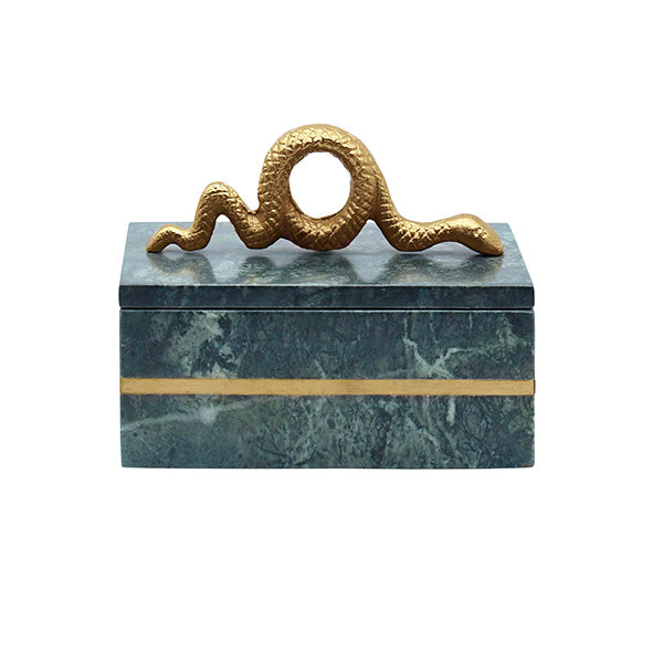 Worlds Away - Green Marble Box With Brushed Brass Detail And Brass Snake Handle - BOA - GreatFurnitureDeal