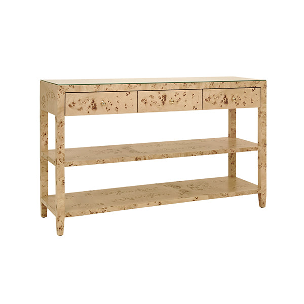 Worlds Away - Briar Three Drawer Console With Two Open Shelves in Natural - BRIAR BW - GreatFurnitureDeal