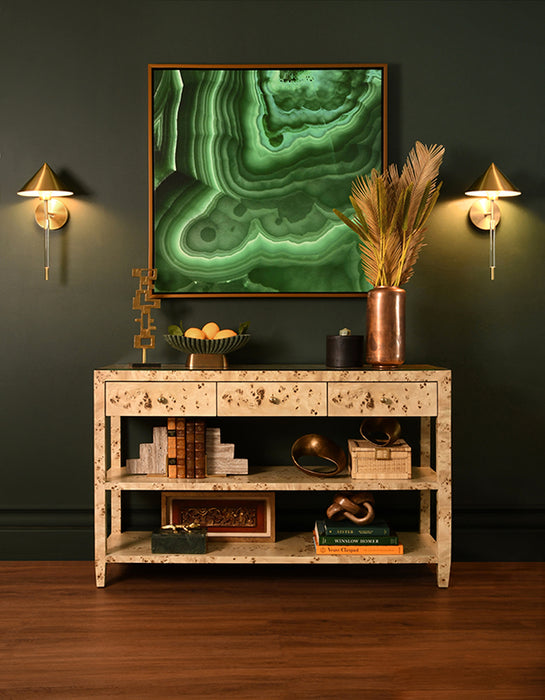 Worlds Away - Briar Three Drawer Console With Two Open Shelves in Natural - BRIAR BW - GreatFurnitureDeal