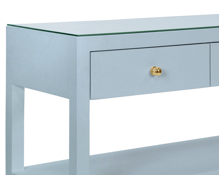 Worlds Away - Briar Three Drawer Console With Two Open Shelves in Textured Light Blue - BRIAR LB - GreatFurnitureDeal