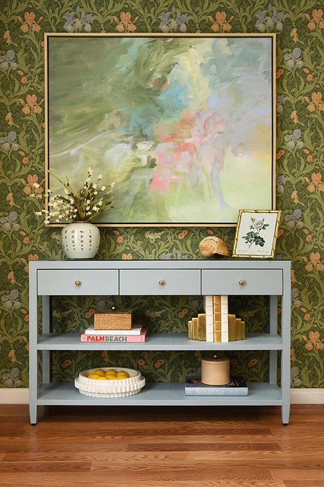 Worlds Away - Briar Three Drawer Console With Two Open Shelves in Textured Light Blue - BRIAR LB - GreatFurnitureDeal