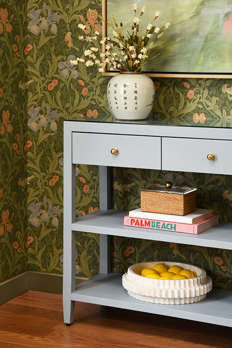 Worlds Away - Briar Three Drawer Console With Two Open Shelves in Textured Light Blue - BRIAR LB - GreatFurnitureDeal