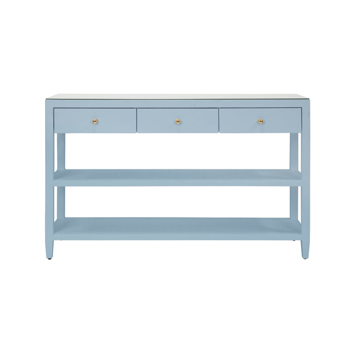 Worlds Away - Briar Three Drawer Console With Two Open Shelves in Textured Light Blue - BRIAR LB - GreatFurnitureDeal