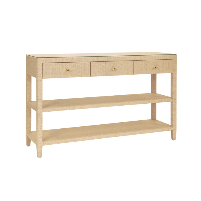 Worlds Away - Briar Three Drawer Console With Two Open Shelves in Natural Grasscloth - BRIAR NAT - GreatFurnitureDeal