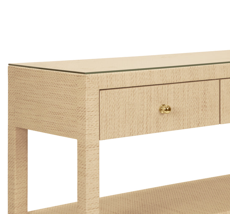 Worlds Away - Briar Three Drawer Console With Two Open Shelves in Natural Grasscloth - BRIAR NAT - GreatFurnitureDeal