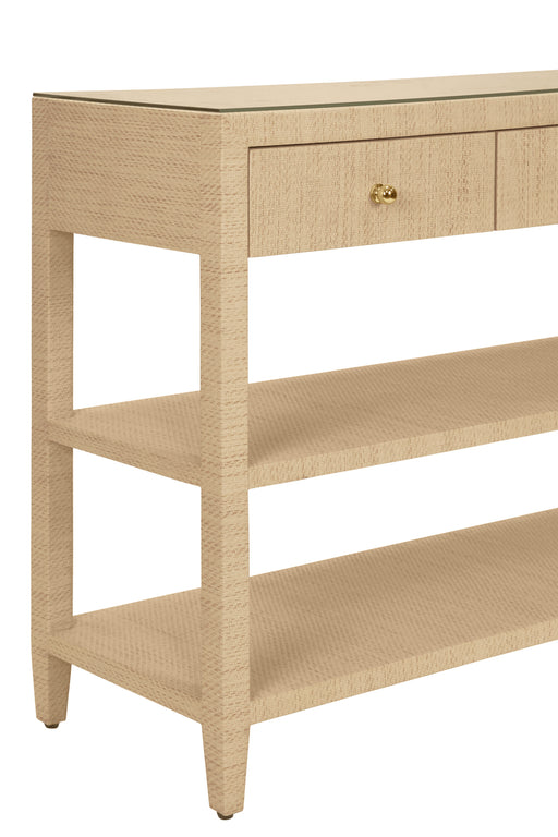 Worlds Away - Briar Three Drawer Console With Two Open Shelves in Natural Grasscloth - BRIAR NAT - GreatFurnitureDeal