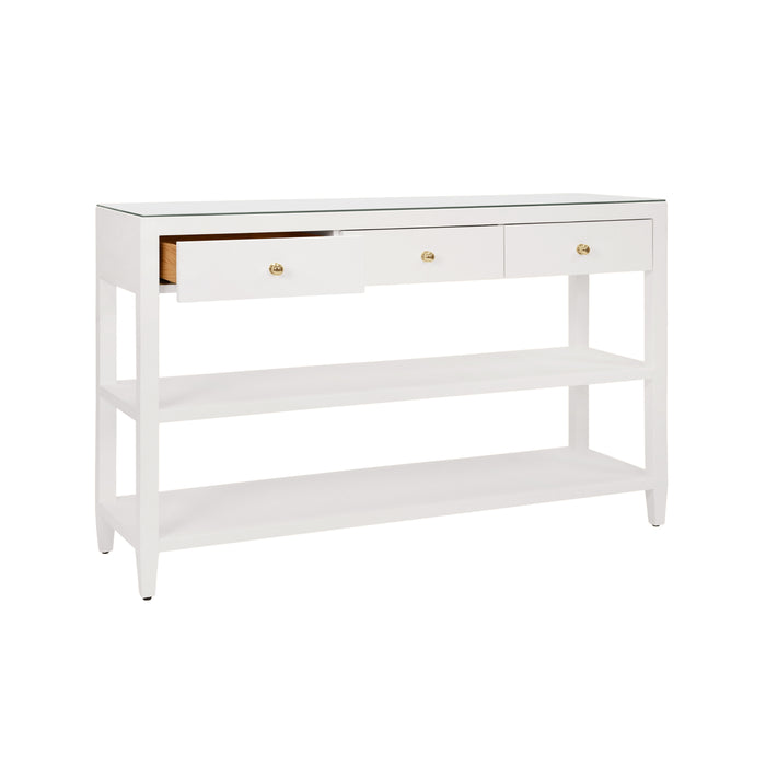 Worlds Away - Briar Three Drawer Console With Two Open Shelves in White Textured - BRIAR WH