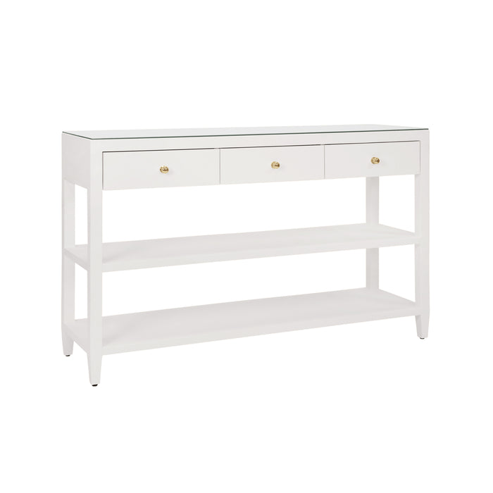 Worlds Away - Briar Three Drawer Console With Two Open Shelves in White Textured - BRIAR WH