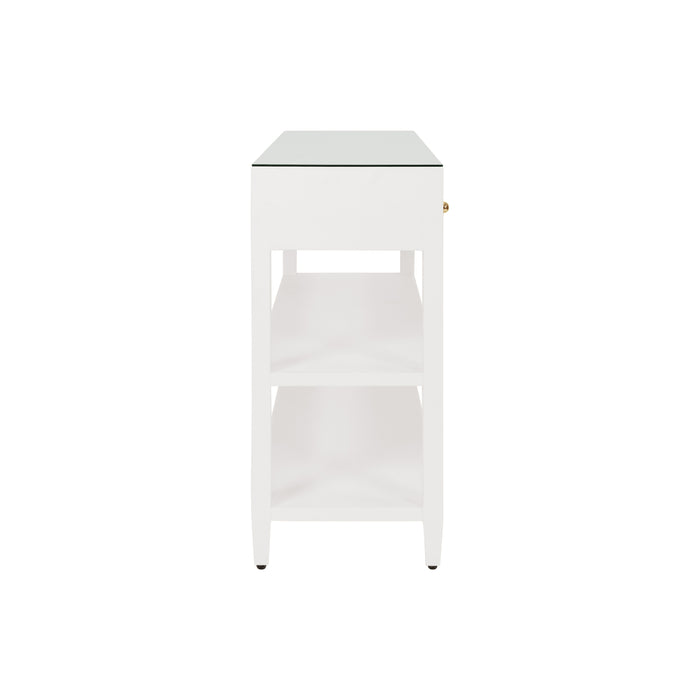 Worlds Away - Briar Three Drawer Console With Two Open Shelves in White Textured - BRIAR WH