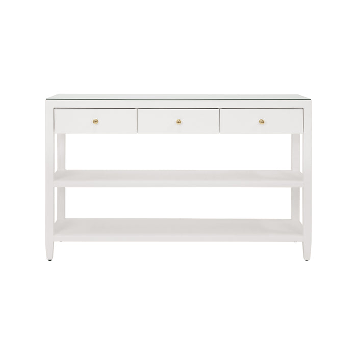 Worlds Away - Briar Three Drawer Console With Two Open Shelves in White Textured - BRIAR WH