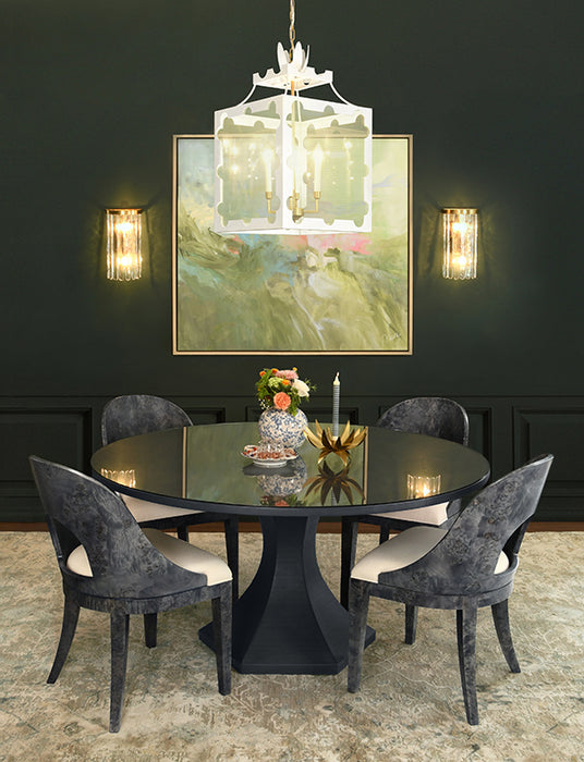 Worlds Away - Bryce Round Dining Table With Hexagonal Tapered Base in Navy Textured Linen - BRYCE NVY - GreatFurnitureDeal