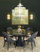 Worlds Away - Bryce Round Dining Table With Hexagonal Tapered Base in Navy Textured Linen - BRYCE NVY - GreatFurnitureDeal