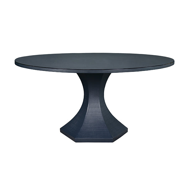 Worlds Away - Bryce Round Dining Table With Hexagonal Tapered Base in Navy Textured Linen - BRYCE NVY - GreatFurnitureDeal