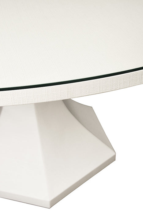 Worlds Away - Bryce Round Dining Table With Hexagonal Tapered Base in White Textured Linen - BRYCE WH