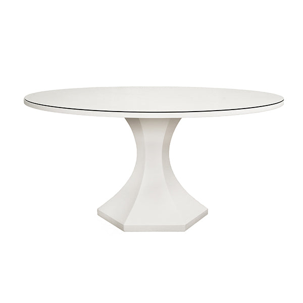 Worlds Away - Bryce Round Dining Table With Hexagonal Tapered Base in White Textured Linen - BRYCE WH
