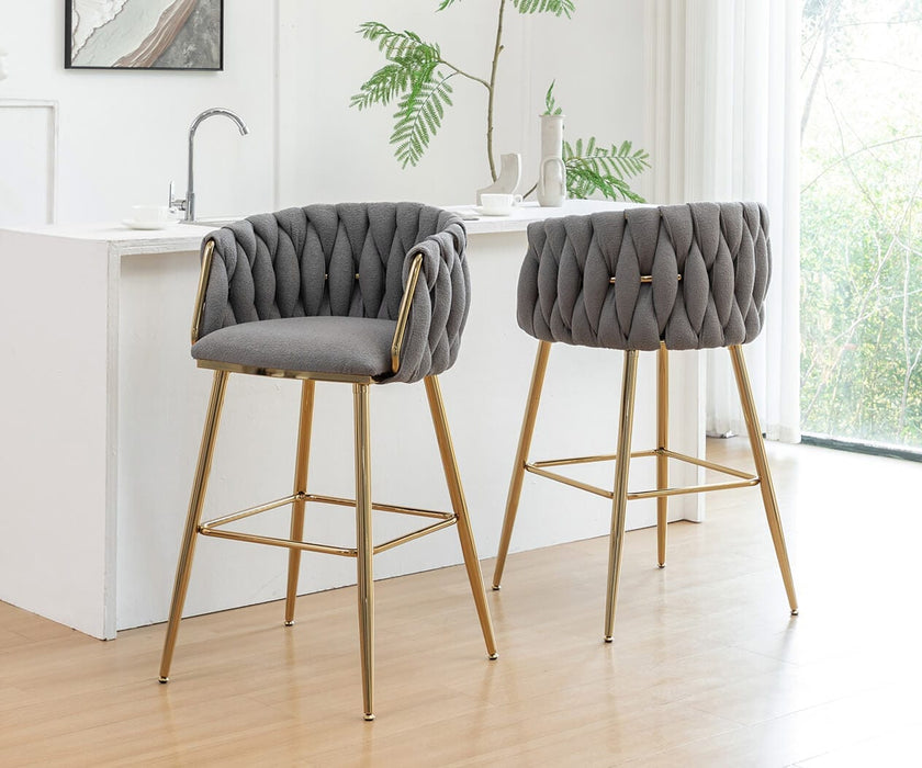 Mariano Furniture - Braided Barrel Barstools in Dark Gray/Gold (Set of 2) - BQ-BS265 - GreatFurnitureDeal