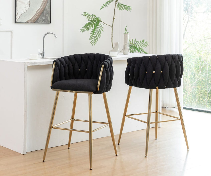 Mariano Furniture - Braided Barrel Barstools in Black/Gold (Set of 2) - BQ-BS266 - GreatFurnitureDeal