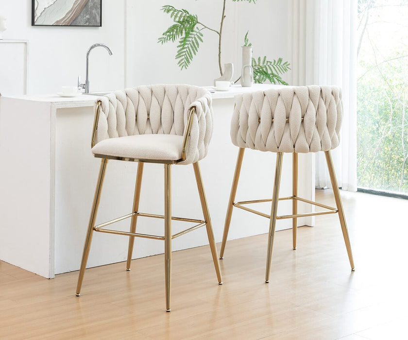Mariano Furniture - Braided Barrel Barstools in Cream/Gold (Set of 2) - BQ-BS267 - GreatFurnitureDeal