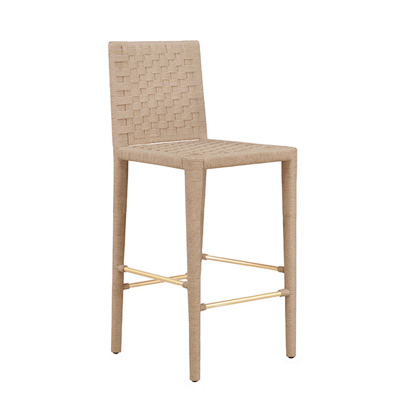 Worlds Away - Burbank Natural Rope Basketweave Pattern Bar Stool With Antique Brass Stretcher - BURBANK BS