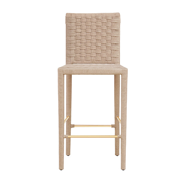 Worlds Away - Burbank Natural Rope Basketweave Pattern Bar Stool With Antique Brass Stretcher - BURBANK BS
