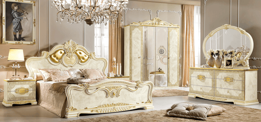 ESF Furniture - Leonardo 5 Piece Bedroom Queen Panel Bed Set in Ivory-Gold - LEONARDOBEDQ.S-5SET - GreatFurnitureDeal