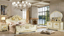 ESF Furniture - Leonardo 5 Piece Bedroom Queen Panel Bed Set in Ivory-Gold - LEONARDOBEDQ.S-5SET - GreatFurnitureDeal