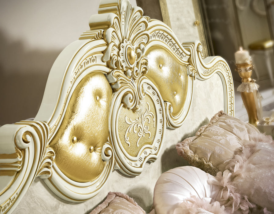 ESF Furniture - Leonardo 5 Piece Bedroom King Panel Bed Set in Ivory-Gold - LEONARDOBEDK.S.-5SET - GreatFurnitureDeal