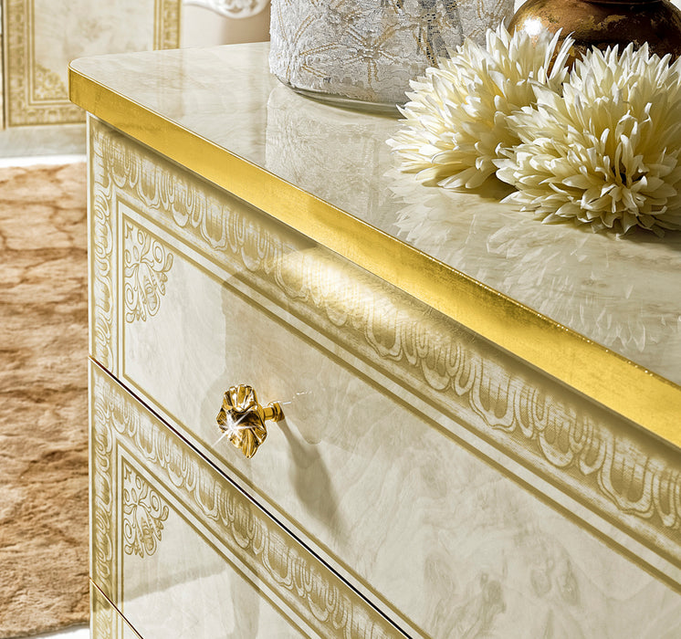 ESF Furniture - Leonardo 5 Piece Bedroom King Panel Bed Set in Ivory-Gold - LEONARDOBEDK.S.-5SET - GreatFurnitureDeal