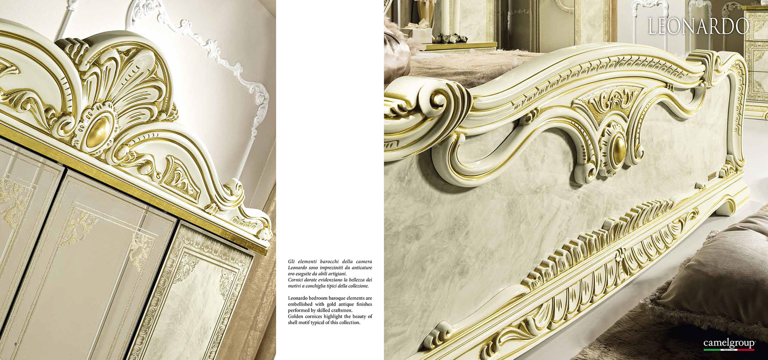 ESF Furniture - Leonardo 5 Piece Bedroom King Panel Bed Set in Ivory-Gold - LEONARDOBEDK.S.-5SET - GreatFurnitureDeal