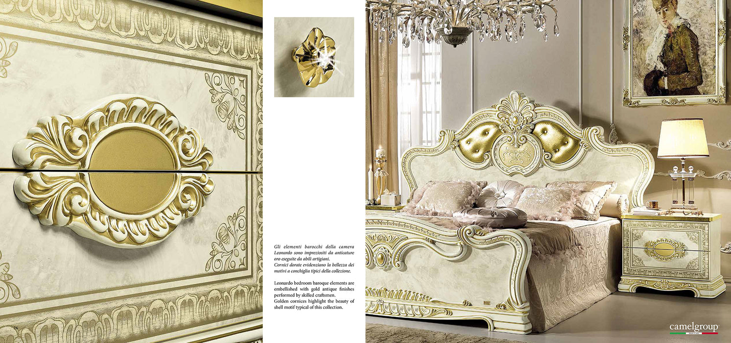 ESF Furniture - Leonardo 5 Piece Bedroom Queen Panel Bed Set in Ivory-Gold - LEONARDOBEDQ.S-5SET - GreatFurnitureDeal