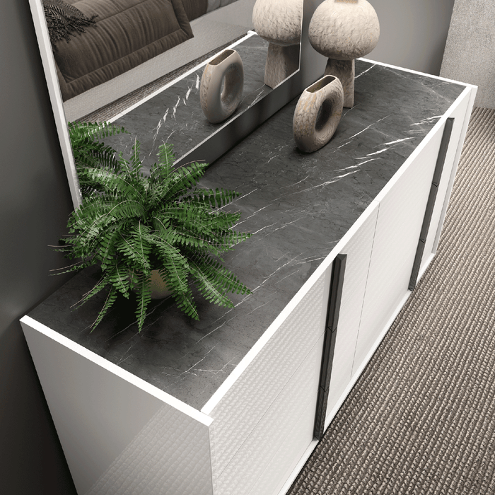 ESF Furniture - Bianca Marble Double Dresser with Mirror - BIANCA-DRESSERMIRROR