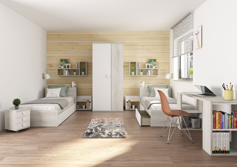 ESF Furniture - Jazz 2 Piece Single Bedroom Set in Oak White - JAZZ-WHITE-2SET - GreatFurnitureDeal