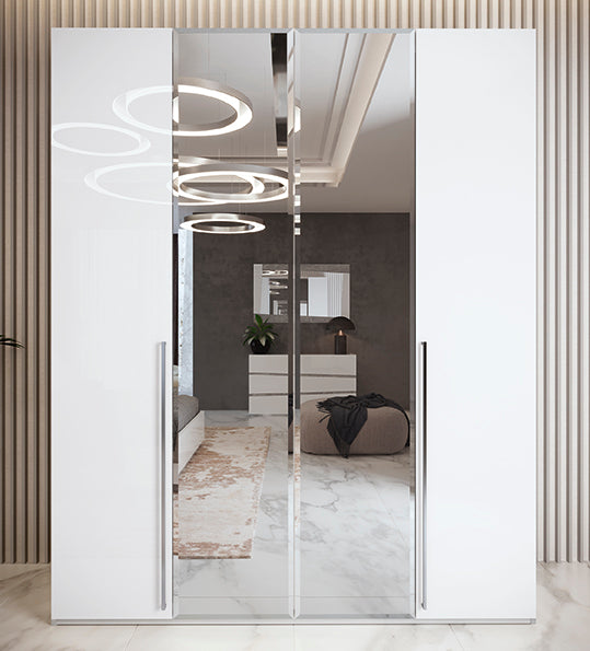 ESF Furniture - Dama Bianca 4 Doors Wardrobe w/2 Mirrors - DAMABIANCA4DWB - GreatFurnitureDeal