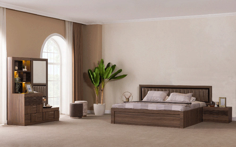 ESF Furniture - Lindo 5 Piece Queen Size Storage Bedroom Set w/led in Brown Tones - LINDOQS-5SET
