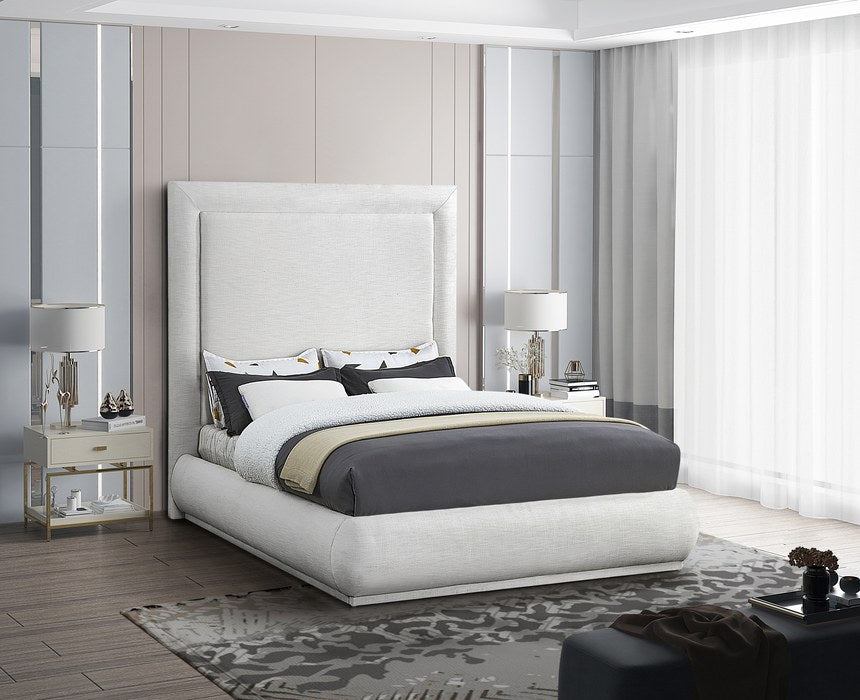 Meridian Furniture - Brooke Cream Linen Textured Fabric Upholstered Queen Bed - BrookeCream-Q - GreatFurnitureDeal
