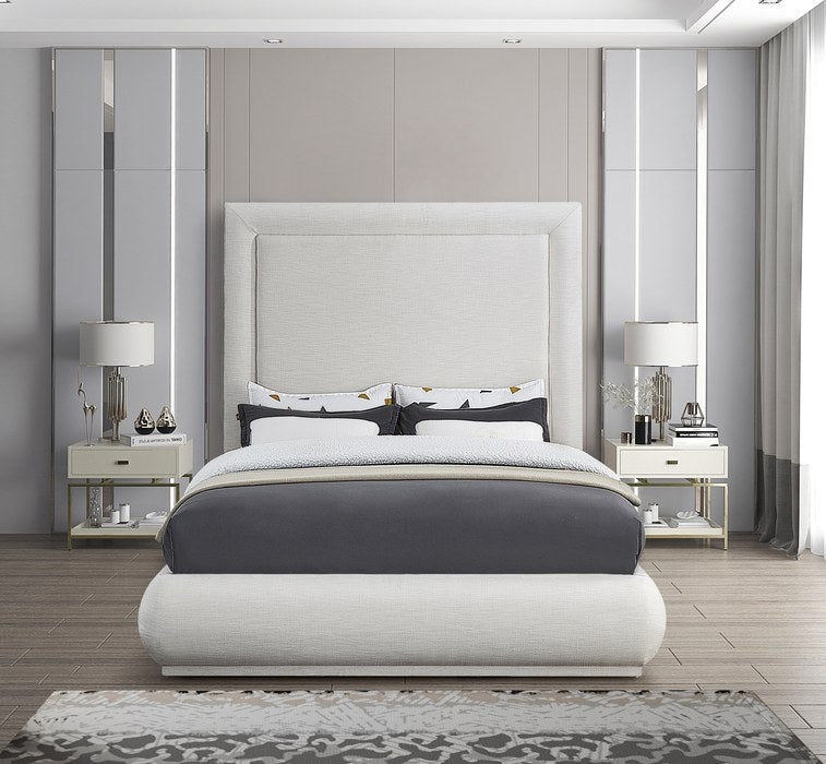 Meridian Furniture - Brooke Cream Linen Textured Fabric Upholstered Queen Bed - BrookeCream-Q - GreatFurnitureDeal