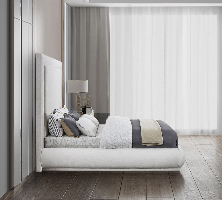 Meridian Furniture - Brooke Cream Linen Textured Fabric Upholstered Queen Bed - BrookeCream-Q - GreatFurnitureDeal