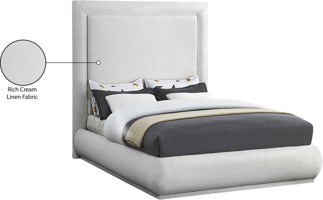 Meridian Furniture - Brooke Cream Linen Textured Fabric Upholstered Queen Bed - BrookeCream-Q - GreatFurnitureDeal