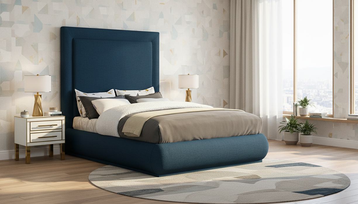 Meridian Furniture - Brooke Navy Linen Textured Fabric Upholstered King Bed - BrookeNavy-K - GreatFurnitureDeal