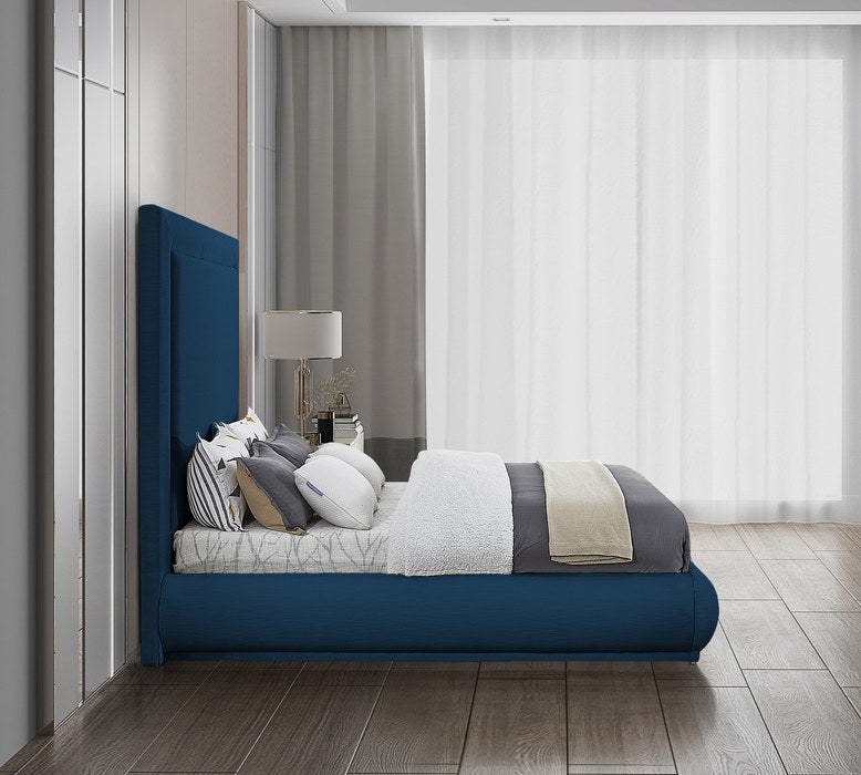 Meridian Furniture - Brooke Navy Linen Textured Fabric Upholstered King Bed - BrookeNavy-K - GreatFurnitureDeal