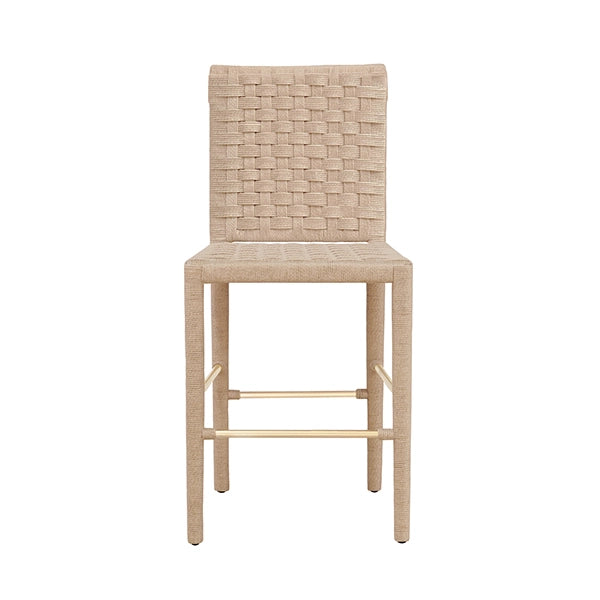 Worlds Away - Burbank Natural Rope Basketweave Pattern Counter Stool With Antique Brass Stretcher - BURBANK CS