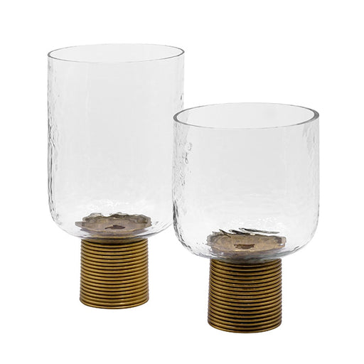 Worlds Away - Large Clear Glass Candle Votive With Ribbed Brass Base - CADEY LG - GreatFurnitureDeal