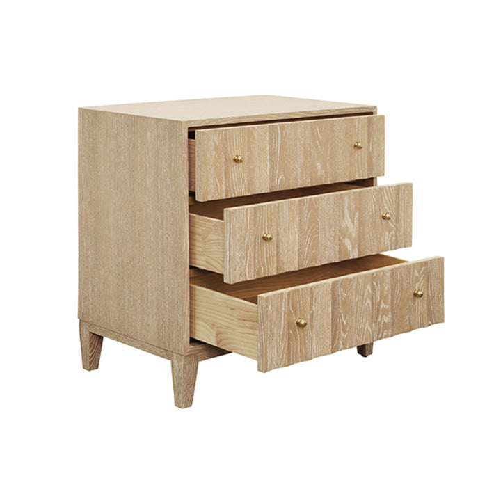 Worlds Away - Carmack Three Drawer Side Table with Fluted Detail in Cerused Oak - CARMACK CO - GreatFurnitureDeal