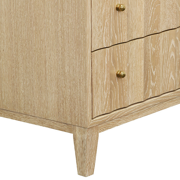 Worlds Away - Carmack Three Drawer Side Table with Fluted Detail in Cerused Oak - CARMACK CO - GreatFurnitureDeal