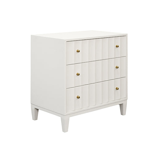 Worlds Away - Carmack Three Drawer Side Table with Fluted Detail in Matte White Lacquer - CARMACK WH - GreatFurnitureDeal