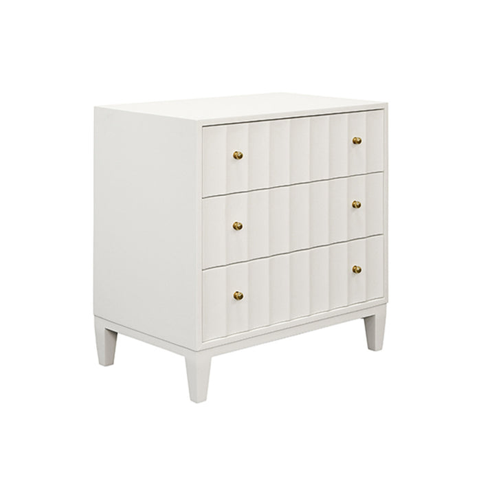 Worlds Away - Carmack Three Drawer Side Table with Fluted Detail in Matte White Lacquer - CARMACK WH - GreatFurnitureDeal